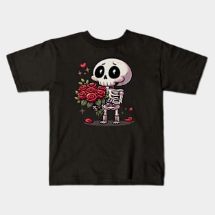 cute skeleton with roses for his love- valentines day Kids T-Shirt